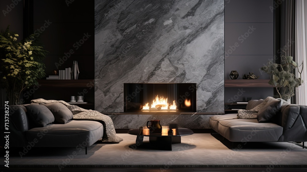 A luxurious living room featuring a sleek marble fireplace, plush sofas, ambient lighting, and tasteful home decor creates a warm and sophisticated space. A luxurious living room featuring a sleek marble fireplace, plush sofas, ambient lighting, and tasteful home decor creates a warm and sophisticated space.