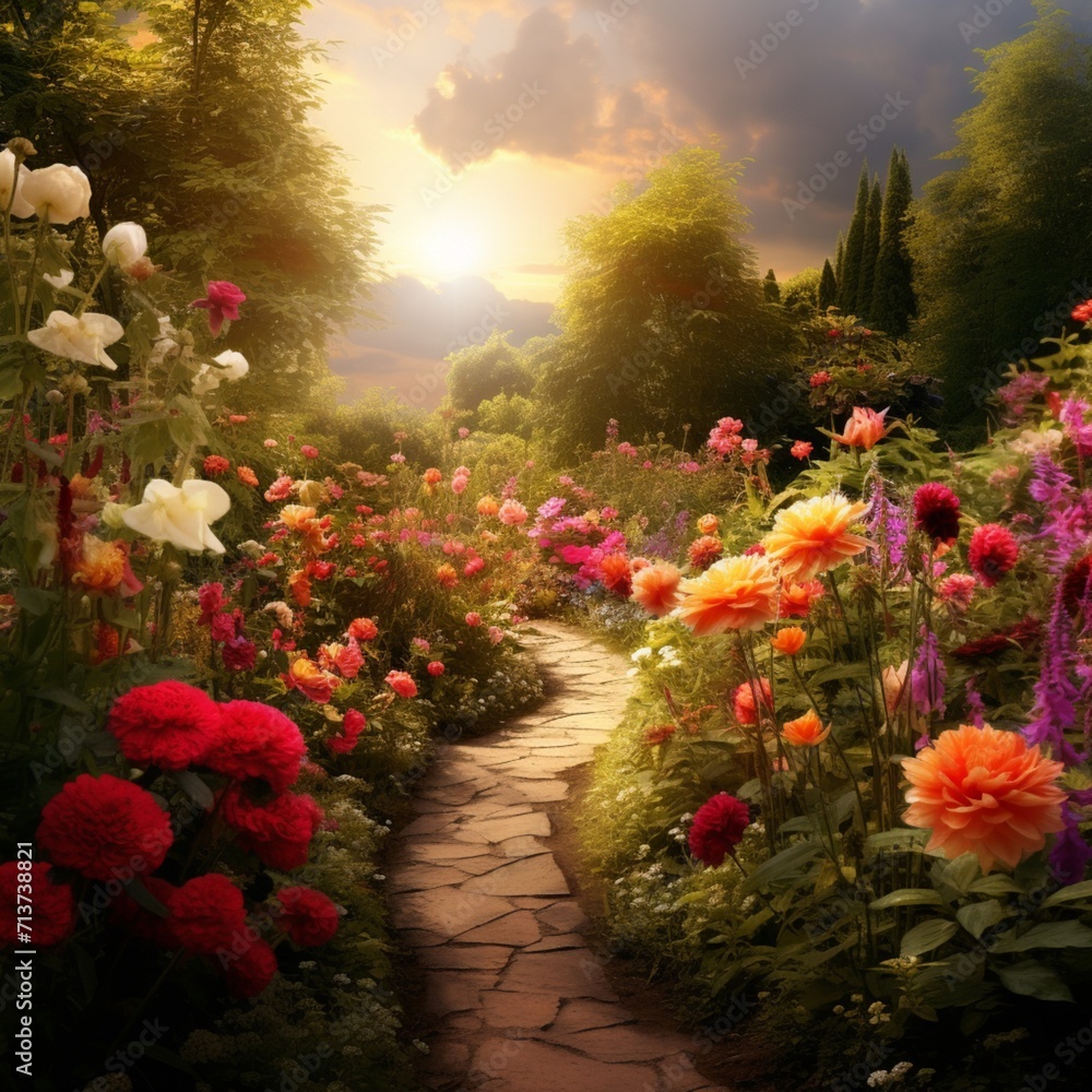 Beautiful natural flower garden image Generative AI