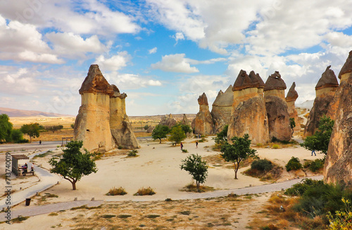 World Famous Fairy Chimneys of the Pasabag valley or Monk's valley with its unique mushroom like cones near Goreme, Cappadocia Region, Central Anatolia,Turkey.