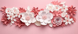 Flowers made of paper on color background with copy space. 
Elegant Paper Flowers on Vibrant Background