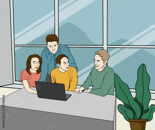 Working team illustration full color photo