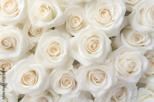 White roses as background. top view. Bouquet of fresh flowers