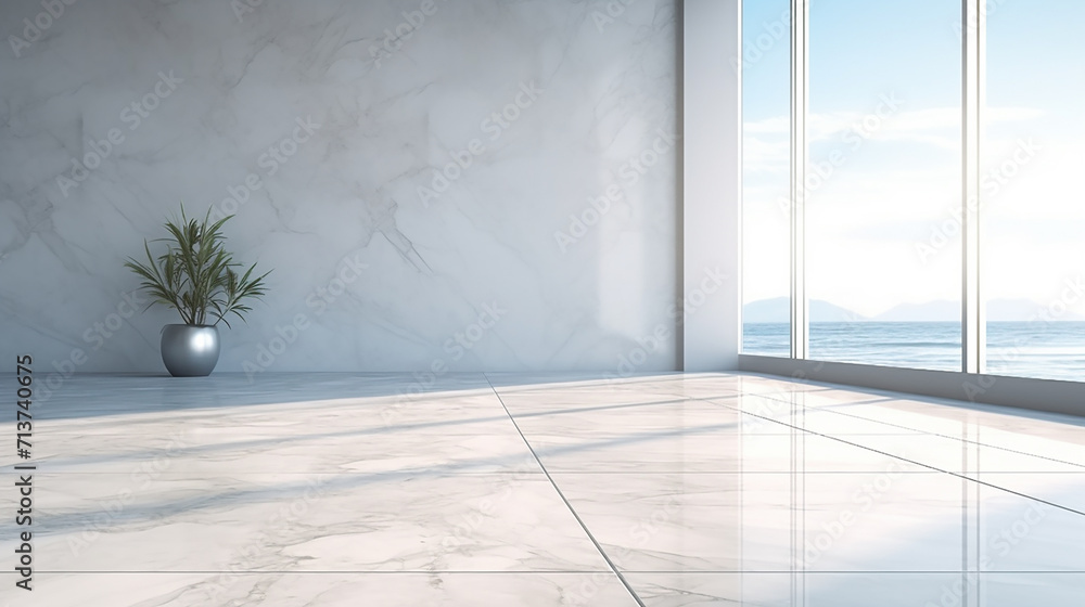 Obraz premium mock up of marble empty room and tiles floor with sunlight