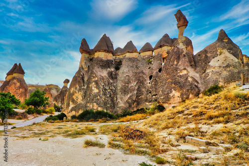 World Famous Fairy Chimneys of the Pasabag valley or Monk's valley with its unique mushroom like cones near Goreme, Cappadocia Region, Central Anatolia,Turkey.