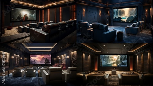 a home theater, with plush seating, dimmable lighting, and a large screen, creating an immersive cinematic experience in the comfort of one's home, where movie nights become memorable adventures.