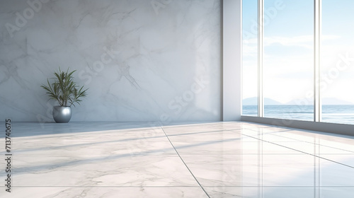 mock up of marble empty room and tiles floor with sunlight
