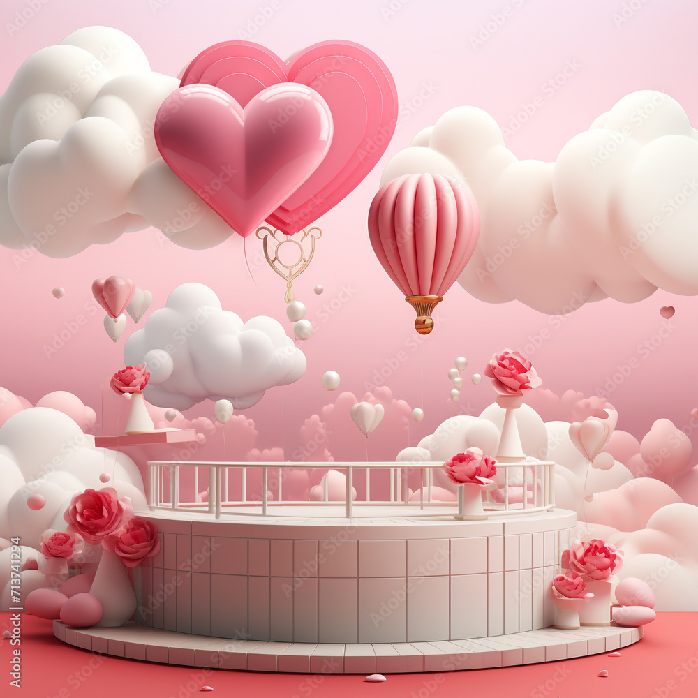 A minimalistic step podium cute display for Valentine’s day. Showcase for the presentation of natural products and cosmetics
A minimalistic step podium cute display for Valentine’s day. Showcase for the presentation of natural products and cosmetics