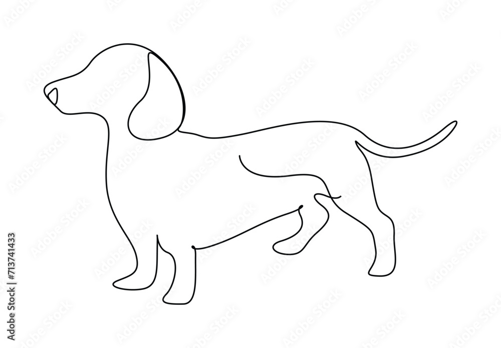 Cute dachshund dog one continuous line drawing. Isolated on white background vector illustration. Premium vector