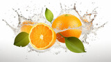 fresh orange with splashes transparent background 3d rendering on white background