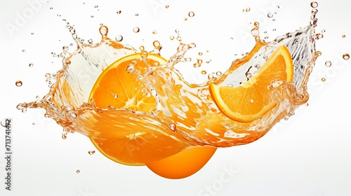 fresh orange with splashes transparent background 3d rendering on white background © Aura