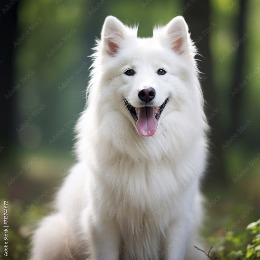Beautiful white dog sitting images Generative AI