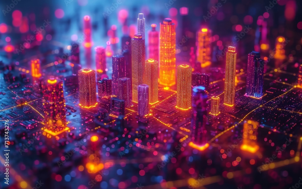 Smart city and abstract line and dot connect with gradient line design, big data connection technology concept. 