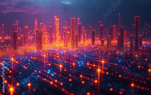 Smart city and abstract line and dot connect with gradient line design, big data connection technology concept.  © hugo