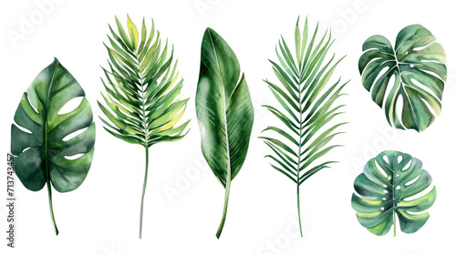 Set Collection Watercolor tropical leaves Modern green tropical leaves  clip art Botanical Illustration elegant watercolor illustration   green tropical leaves isolated transparent background  PNG