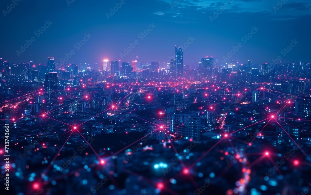Smart city and abstract line and dot connect with gradient line design, big data connection technology concept. 