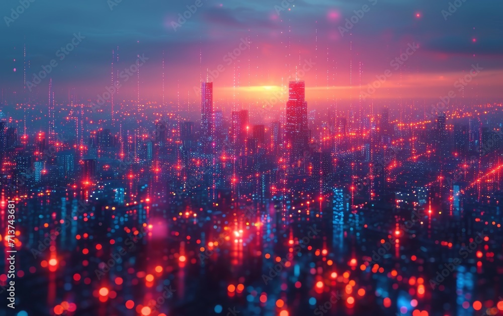 Smart city and abstract line and dot connect with gradient line design, big data connection technology concept. 