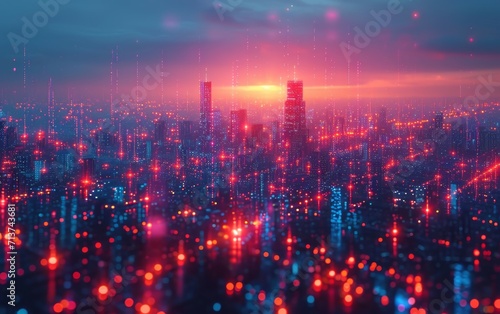 Smart city and abstract line and dot connect with gradient line design, big data connection technology concept. 
