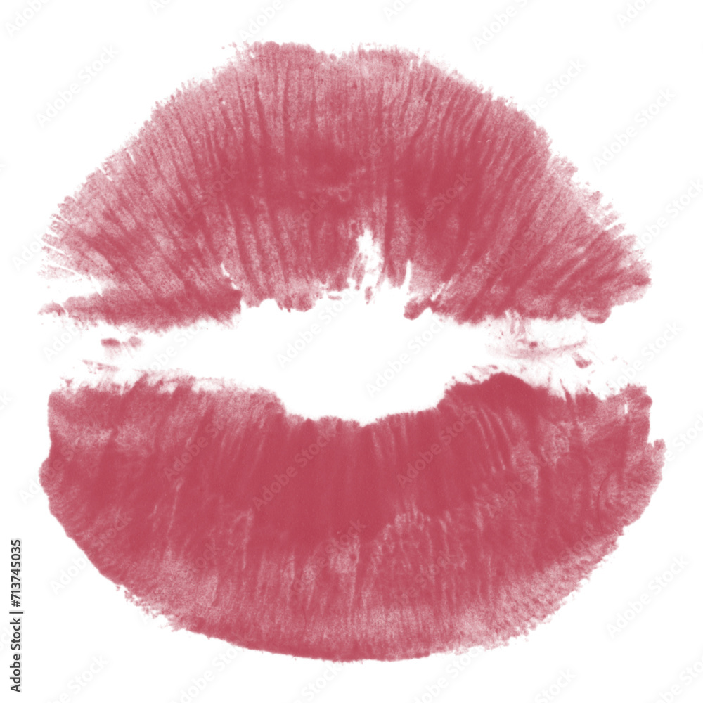 Beautiful red lips isolated on transparent background. red lipstick kiss . lips with lipstick mark on a white background. - obrazy, fototapety, plakaty 