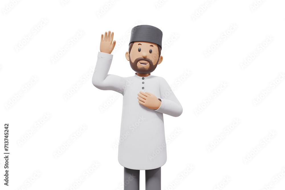 3d illustration of man muslim greeting, pointing and showing something at camera with transparent background 3d illustration of man muslim greeting, pointing and showing something at camera with transparent background