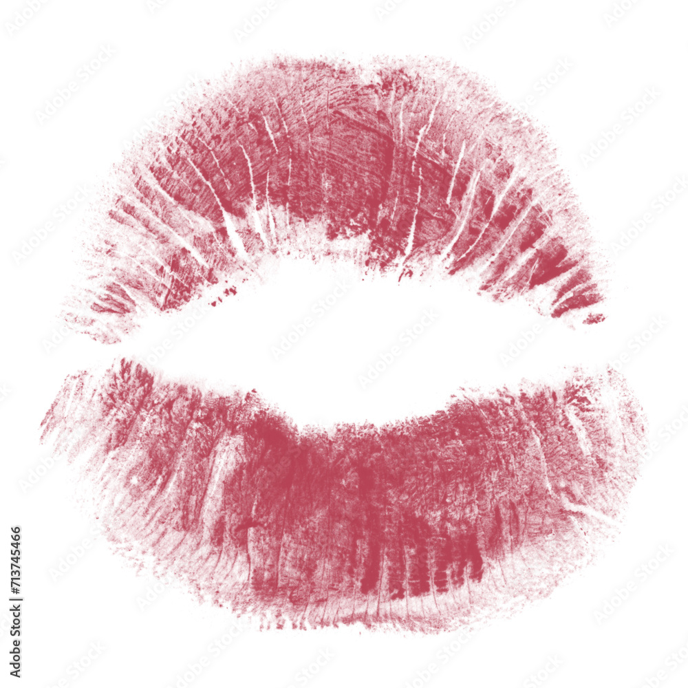 Beautiful red lips isolated on transparent background. red lipstick kiss . lips with lipstick mark on a white background. - obrazy, fototapety, plakaty 