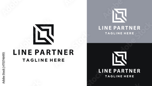 Initial Letter LP P L PL Monogram with Simple Square Line Art Logo Design