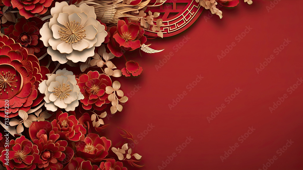 Lunar new year, year of the dragon banner template design with flower, asian elements paper cut style on color background. Luxury style. Lunar new year, year of the dragon banner template design with flower, asian elements paper cut style on color background. Luxury style.