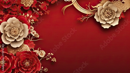 Lunar new year, year of the dragon background decoration, asian elements paper cut style on color background. Luxury style. 