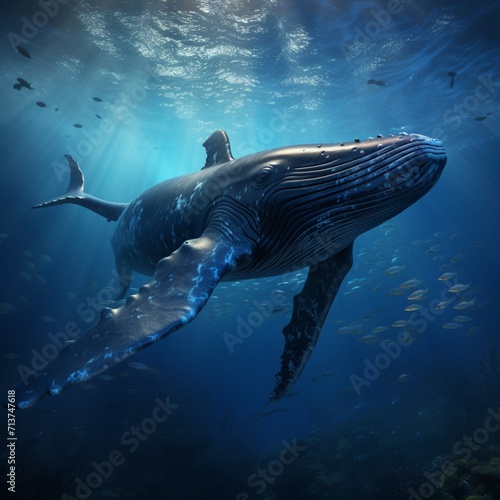 Blue whale under sea image Generative AI