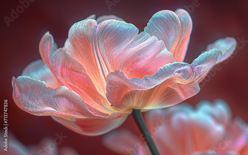 pastel pink tulip with wavy photonegative refractograph Ai generative 