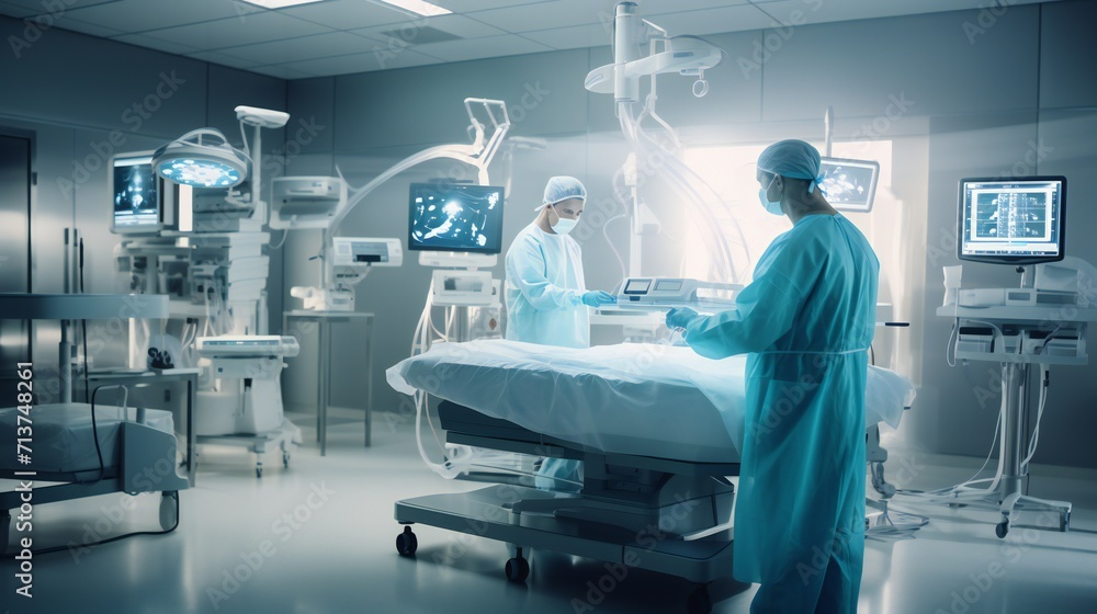 Landscape featuring the integration of 3D visualization technology in a surgical suite. Landscape featuring the integration of 3D visualization technology in a surgical suite.