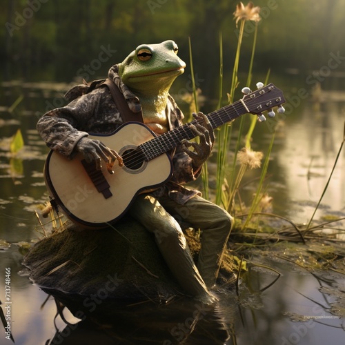 Bulgarian frog real guitar playing image Generative AI © MiltonKumar