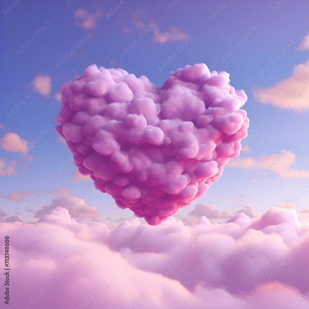 Fototapeta premium Heart shaped cloud in the sky. 3d render. Love concept.