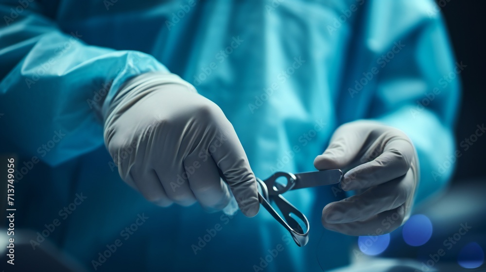 Landscape shot featuring a close-up of a surgeon's hand holding a delicate microsurgical instrument. Landscape shot featuring a close-up of a surgeon's hand holding a delicate microsurgical instrument.