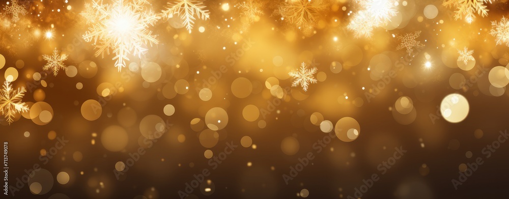 Blur Golden Christmas banner with snowflakes and bokeh. Merry Christmas and Happy New Year greeting Blur Golden Christmas banner with snowflakes and bokeh. Merry Christmas and Happy New Year greeting