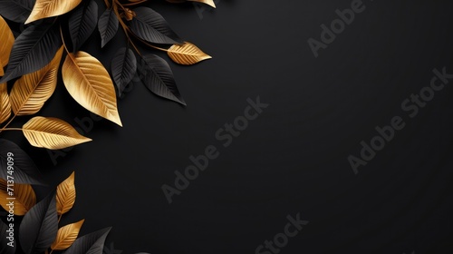 Gold and black leaves on black background