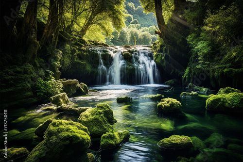 the waterfall in the forest is very beautiful and beautifu © bojel