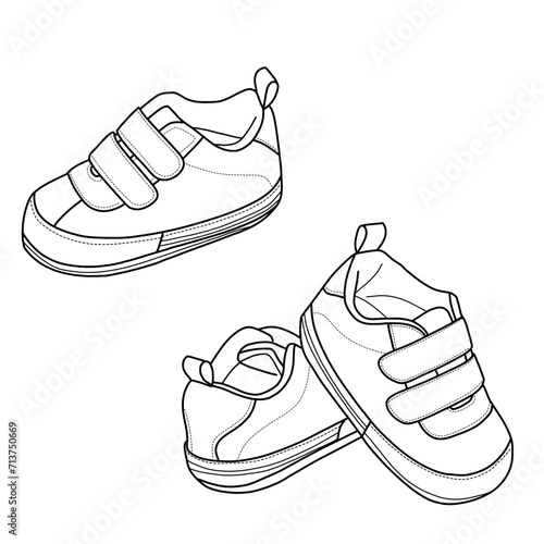 Baby walking shoes, shoes pair for kid's toddler vector illustration. Isolated on a white background.