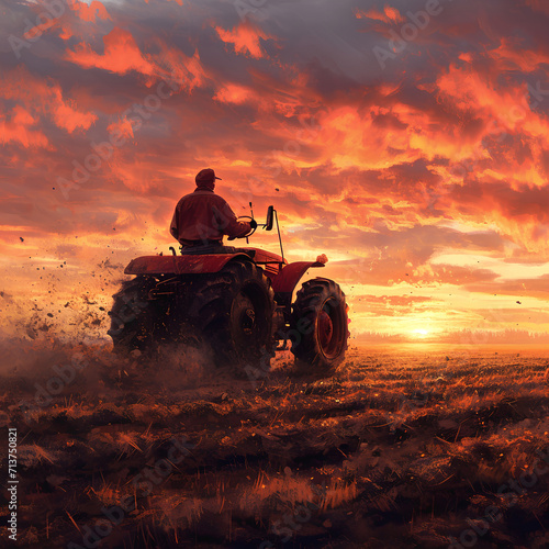 a farmer riding a tractor in the field