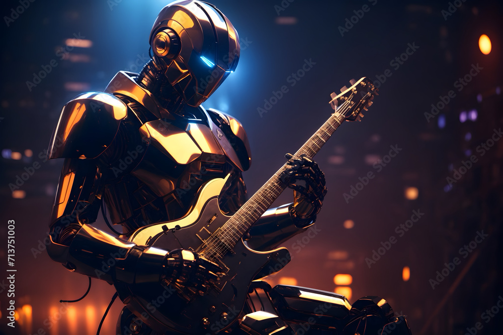 A concept of a modern robot playing a guitar A concept of a modern robot playing a guitar