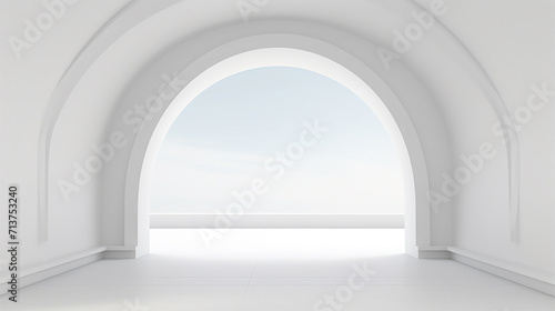 view of empty white room with arch design and concrete