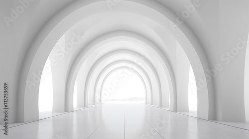 view of empty white room with arch design and concrete