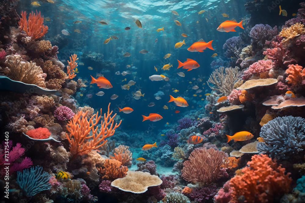 Symphony of under water coral reefs and colorful fishes
