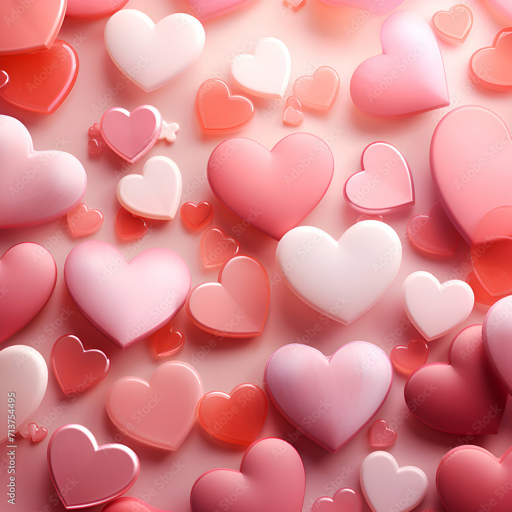 Valentine's day background with hearts. 3D illustration.