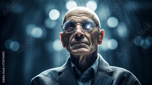 Slika na platnu Bald old man senior with visually impaired disability with blindness