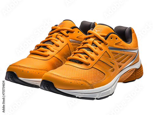 Orange Running Sport Shoes Isolated on Transparent Background. Cross Training Footwear