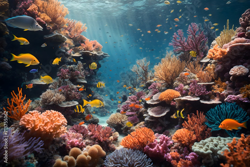 Symphony of under water coral reefs and colorful fishes photo