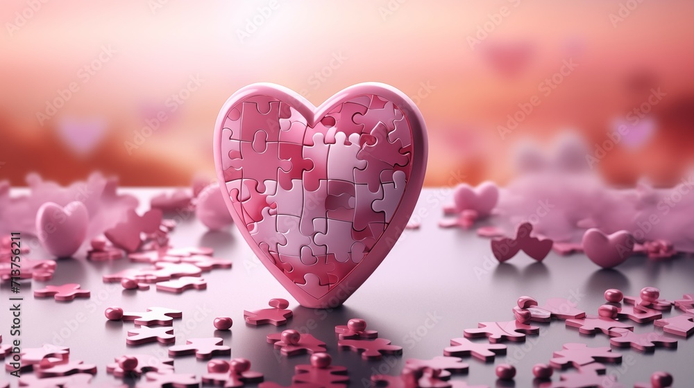 Valentine wallpaper background with a jigsaw puzzle pieces in a pink heart shaped. Valentine wallpaper background with a jigsaw puzzle pieces in a pink heart shaped.