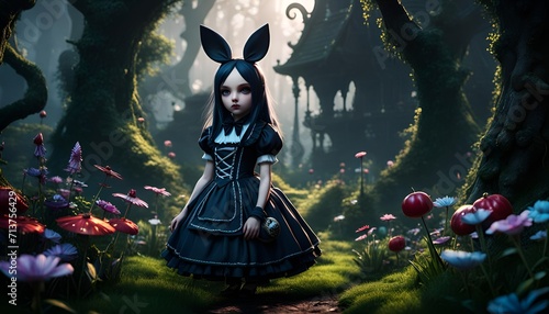 Hyper realistic Chibi goth Alice in Wonderland
