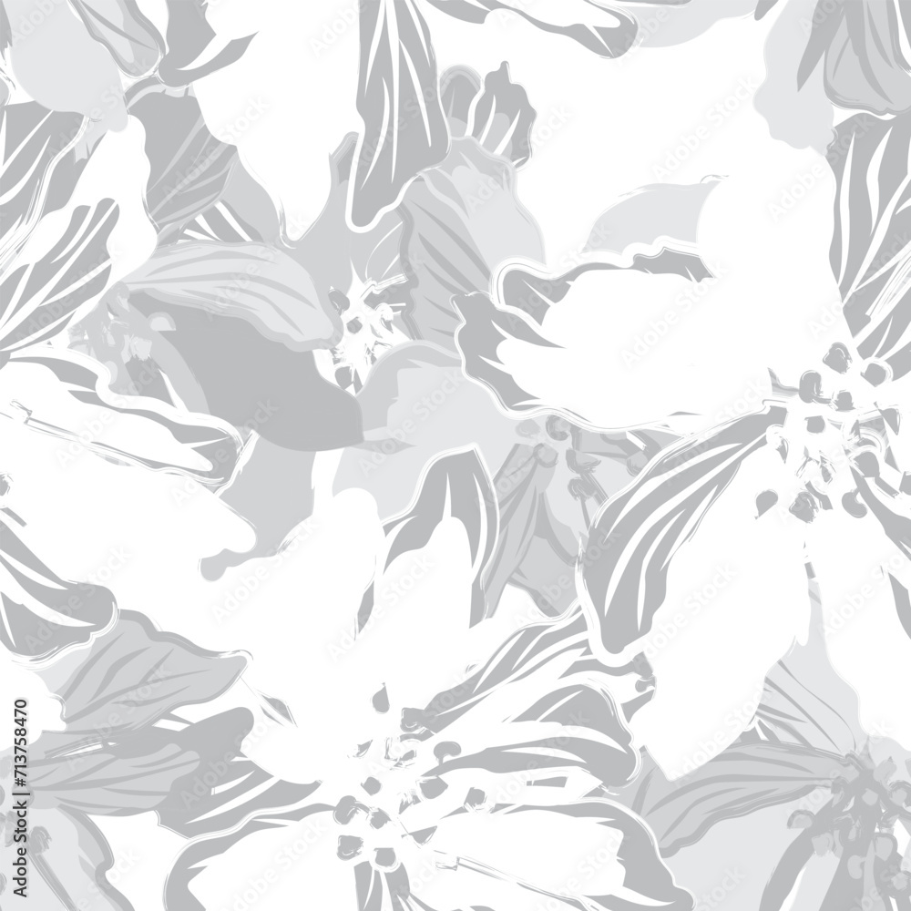 Monochrome Abstract Floral Seamless Pattern Design