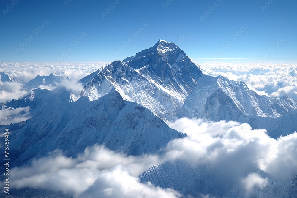 Snowy mountain peaks, aerial view